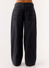 Johnny Low Rise Wide Leg Jeans - Grey Charcoal