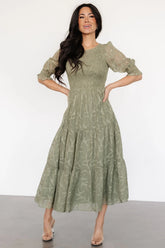 Nellie Smocked Midi Dress | Sage Green