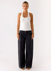 Johnny Low Rise Wide Leg Jeans - Grey Charcoal