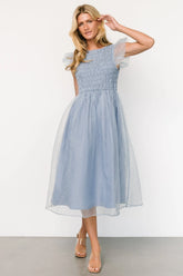 Alice Dot Midi Dress | Dusty Blue