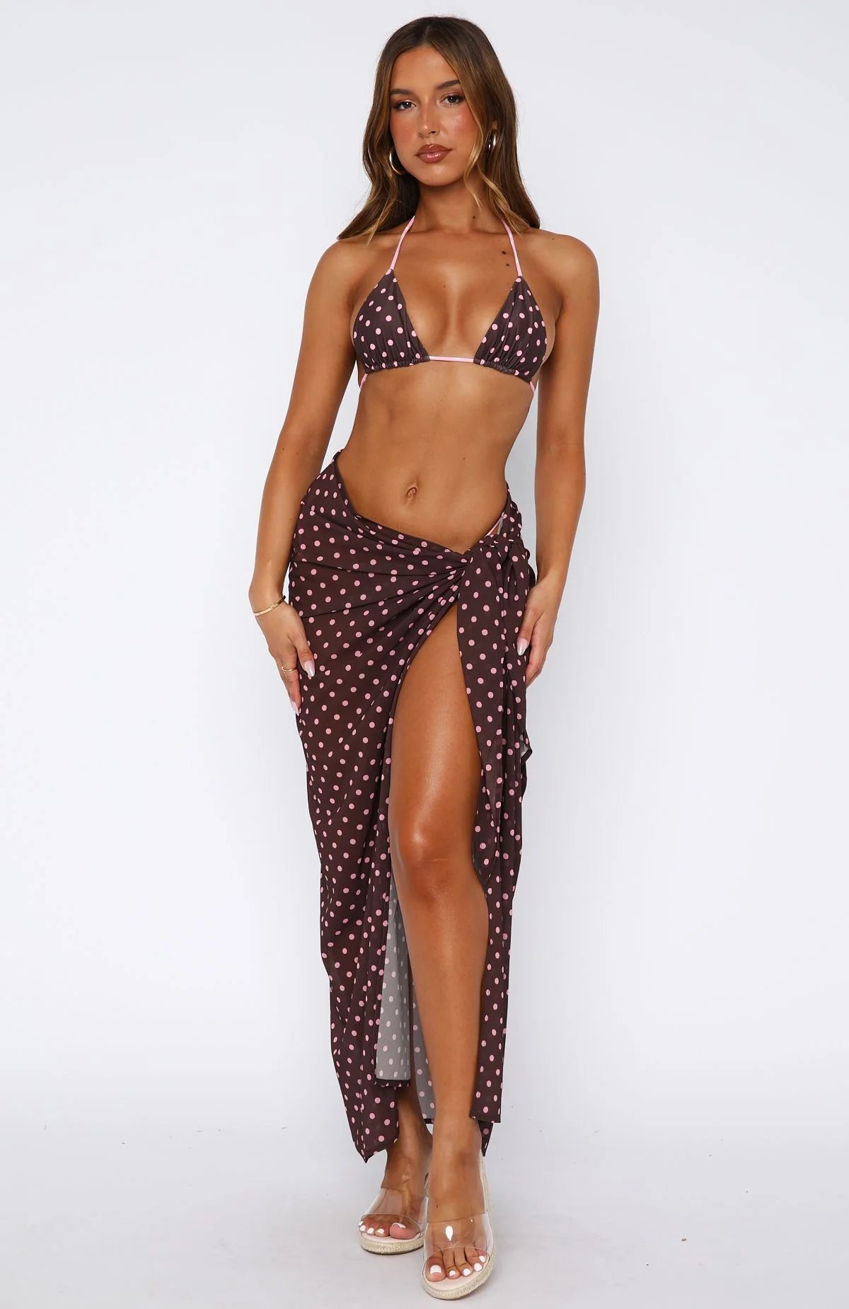 Seaforth Sarong Choc/Pink Polka Dot
