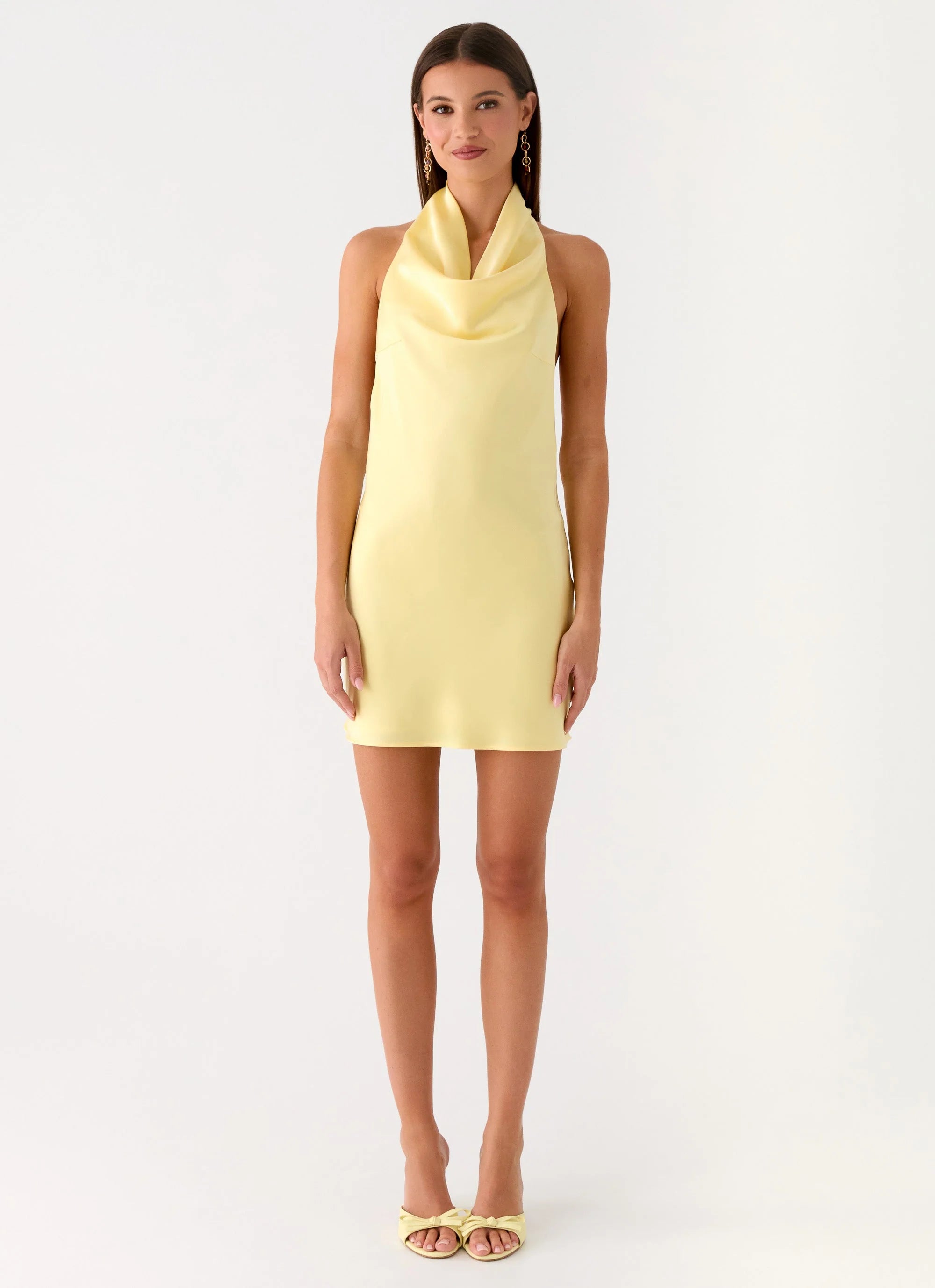 Soft Focus Cowl Neck Mini Dress - Yellow