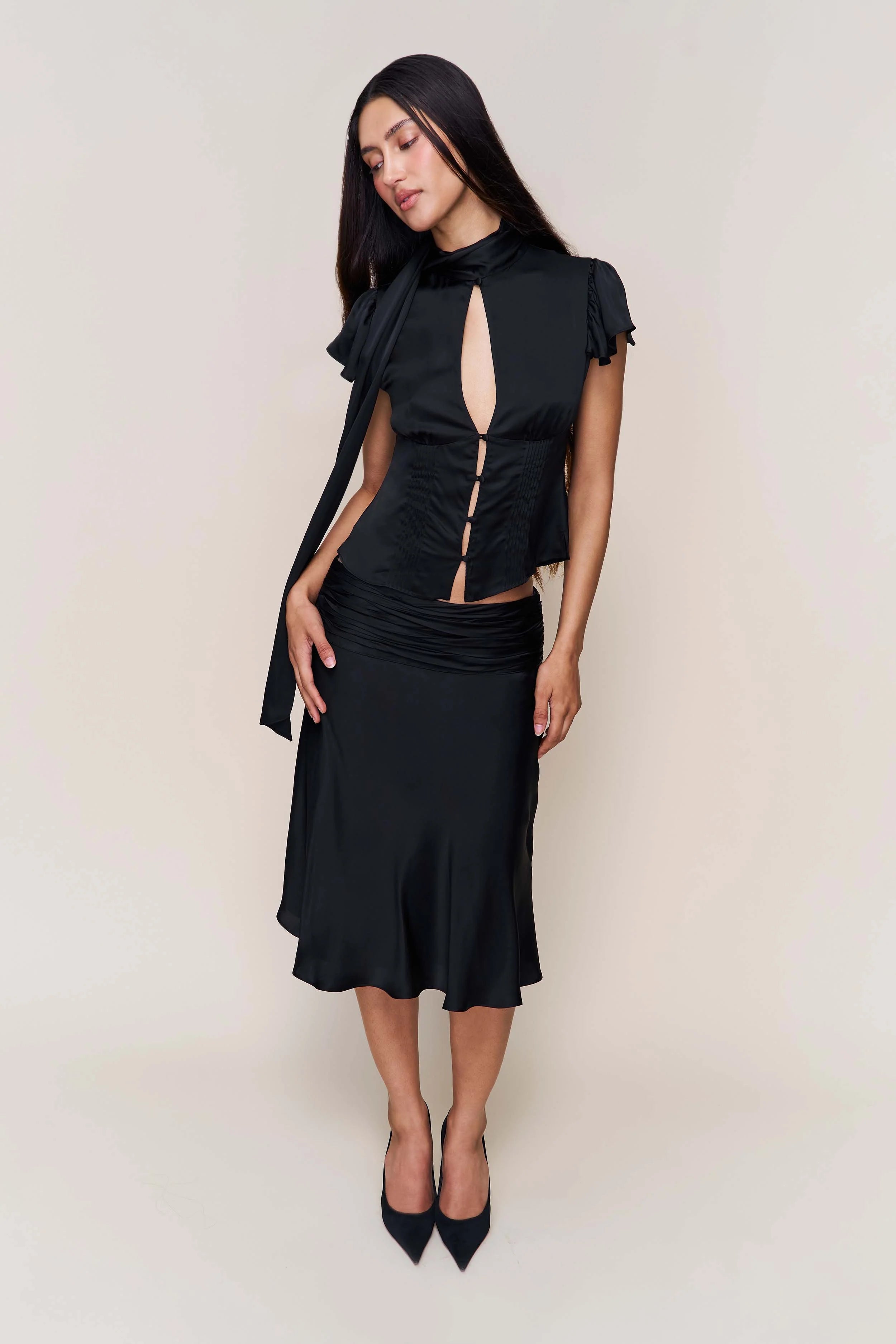 Eda Satin Midi Skirt
