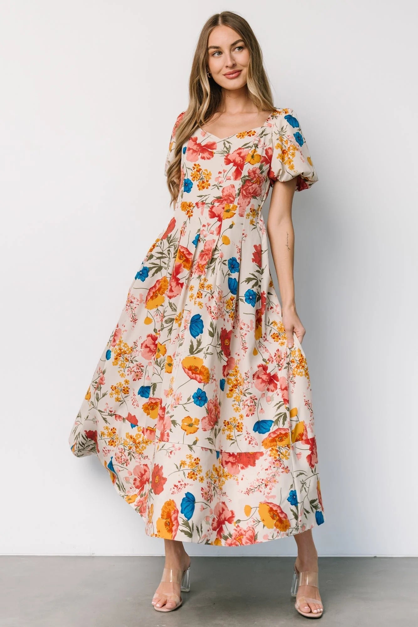Greta Pleated Maxi Dress | Cream Multi Floral