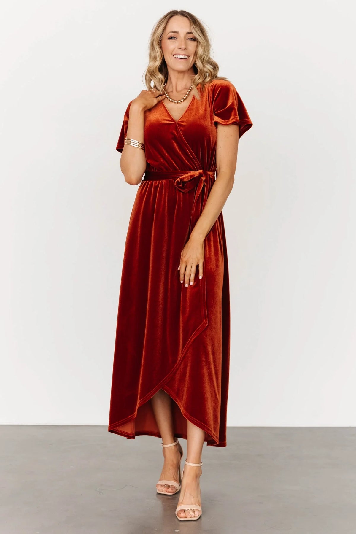 Nadine Velvet Midi Dress | Rust