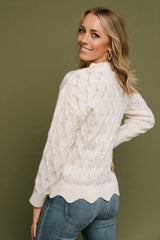 Perle Eyelet Scallop Sweater | Cream