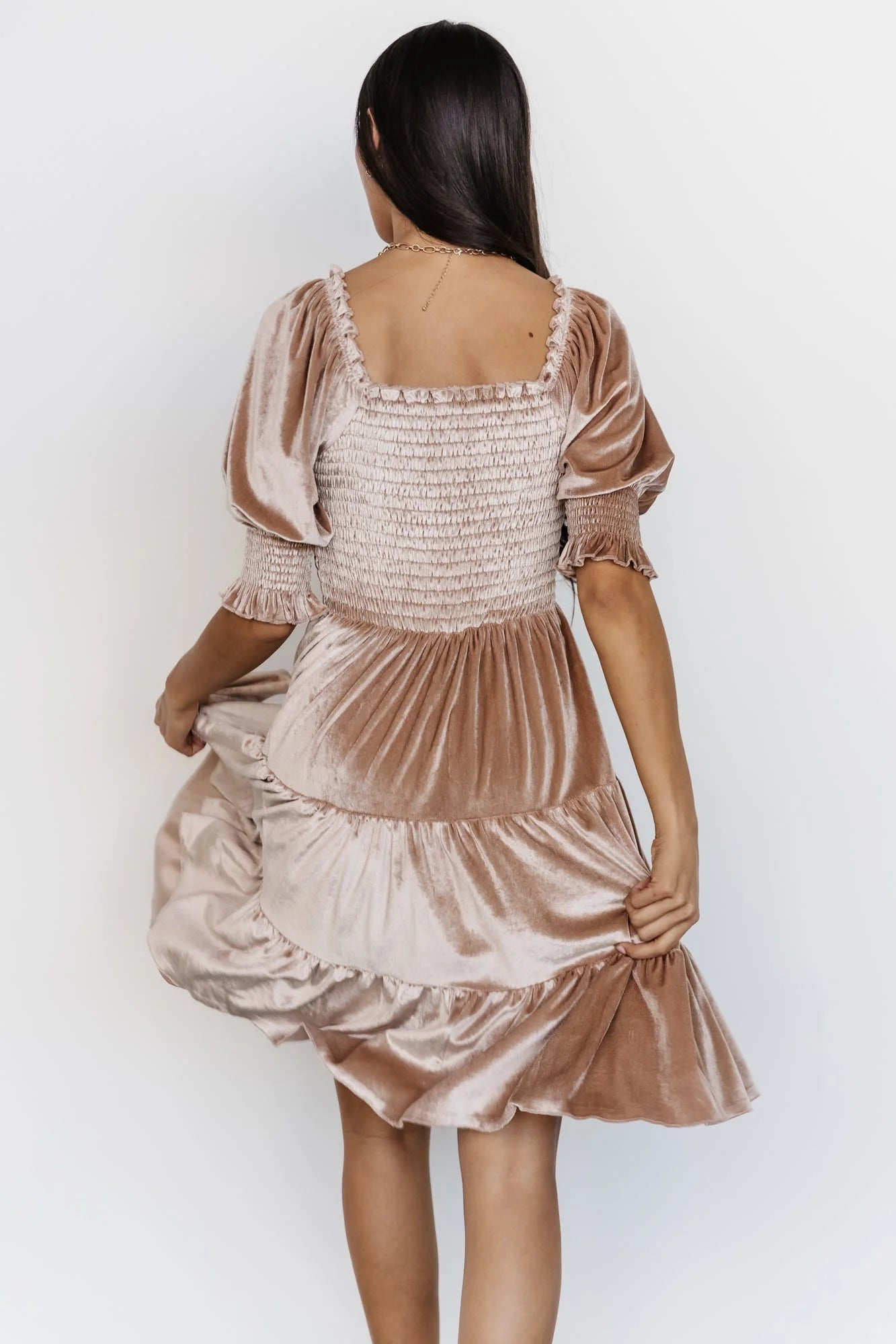 Bliss Smocked Velvet Short Dress | Natural