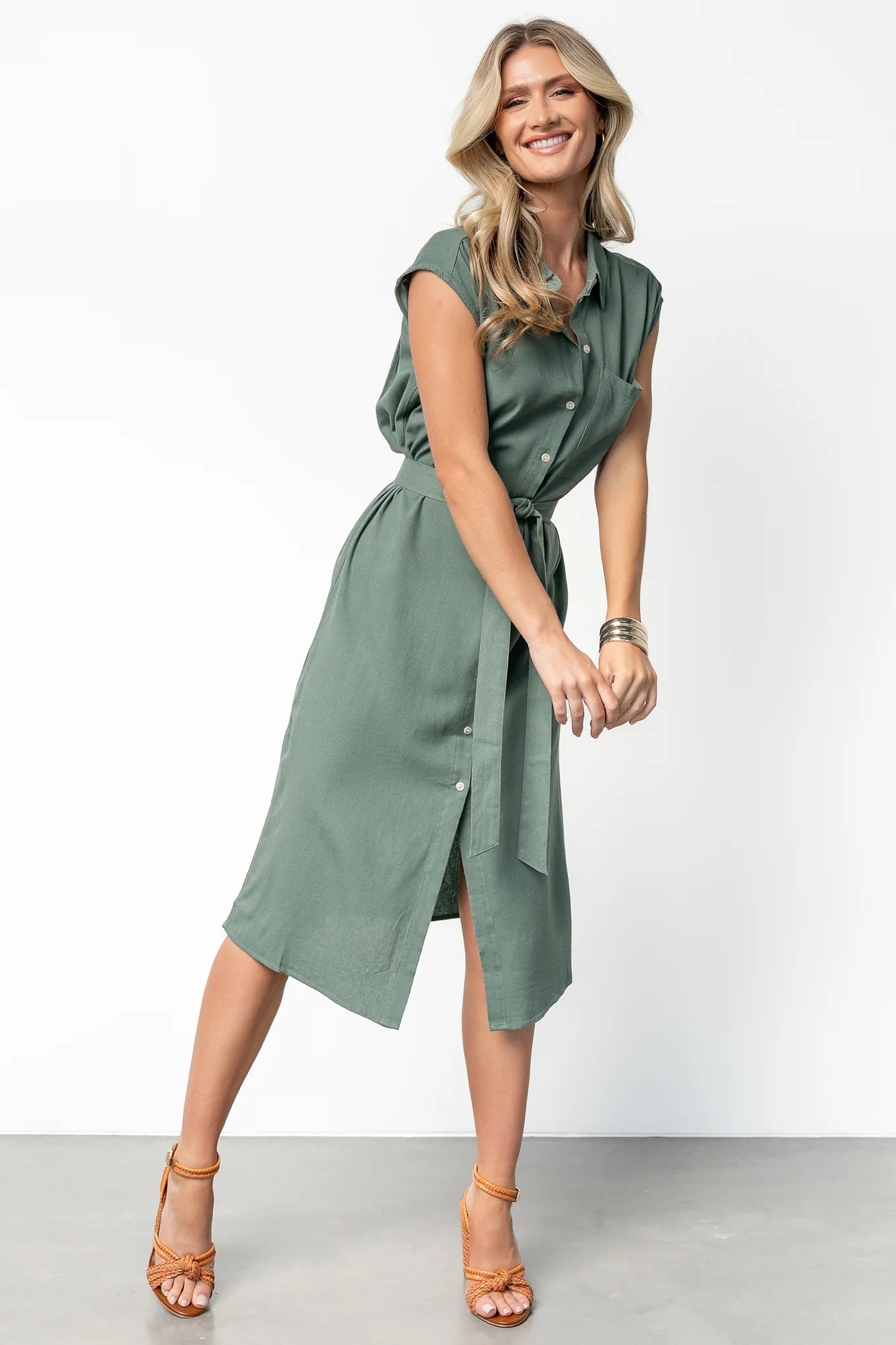 Toledo Button Up Midi Dress | Green