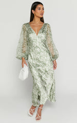 Freollyn Midi Dress - Deep V Neck Long Sleeve Dress in Sage