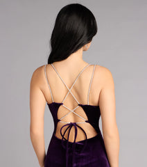 Amity Velvet Rhinestone Lace-Up Formal Dress