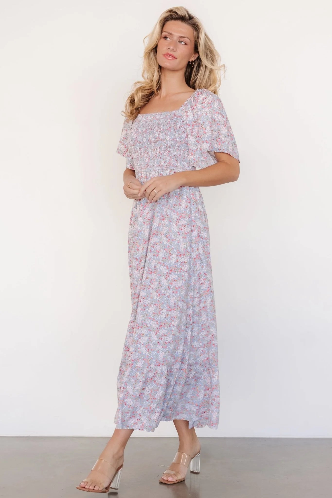 Lyssa Smocked Dress | Dusty Blue Floral