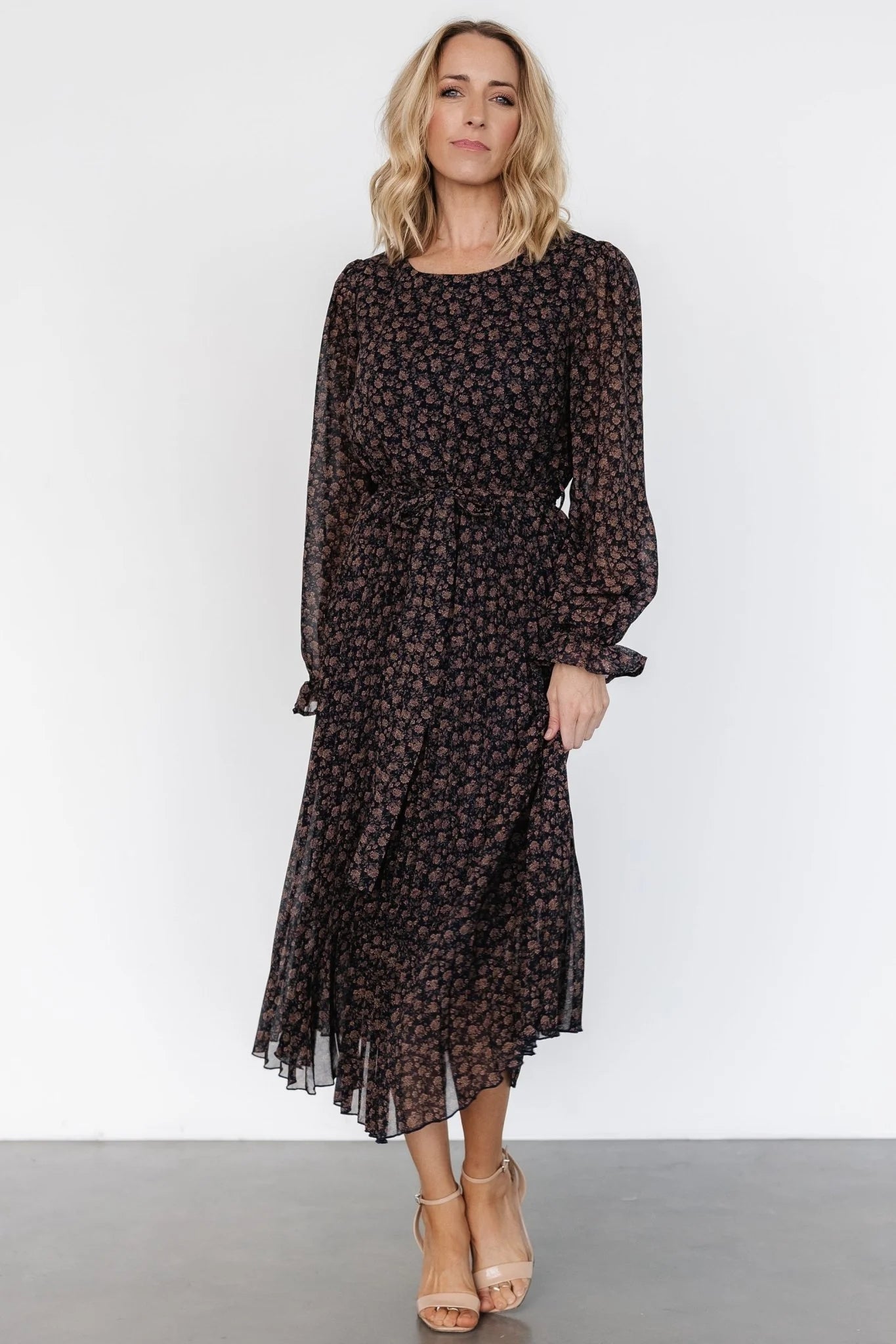 Edith Pleated Dress | Navy + Copper