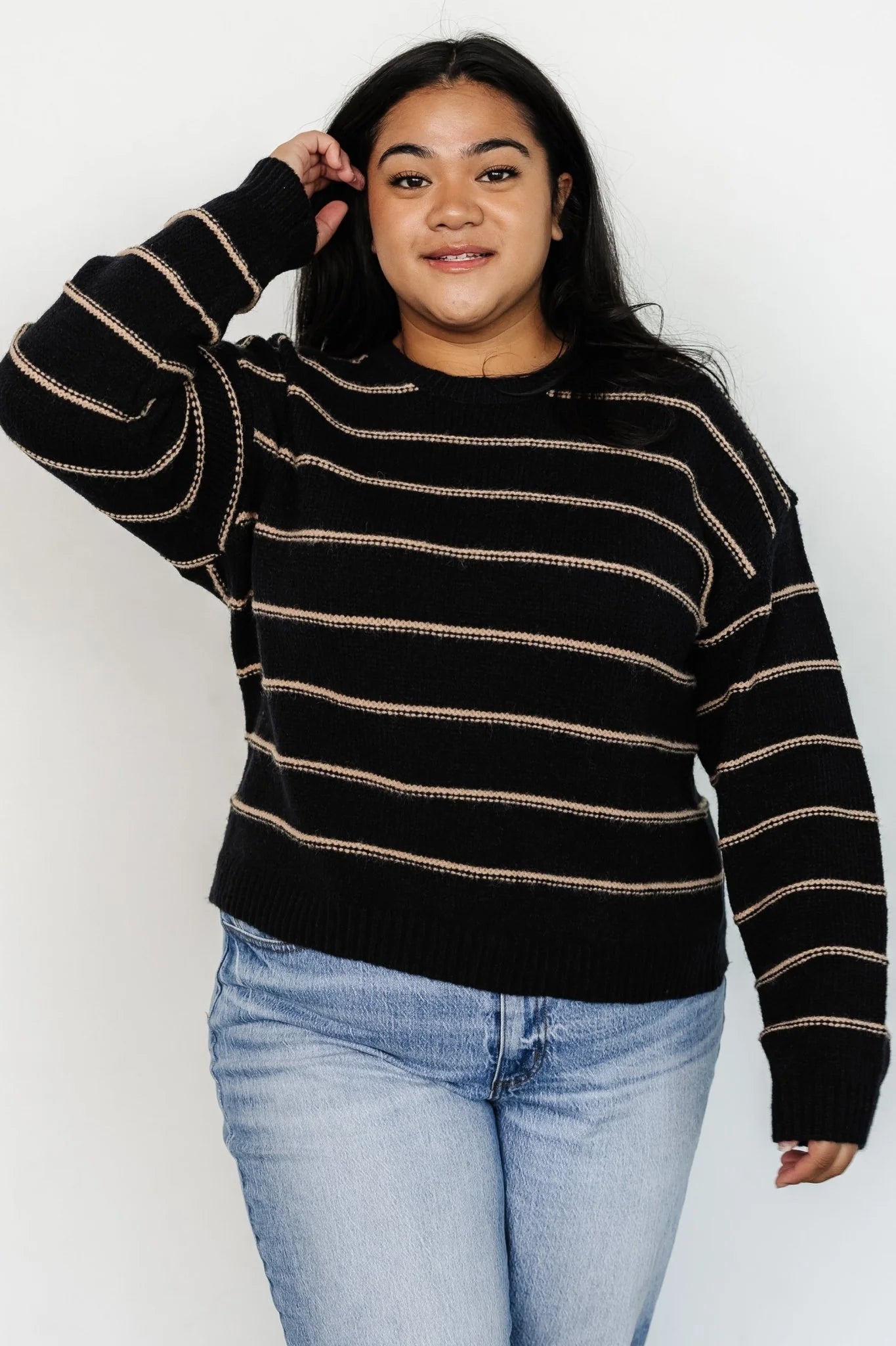 Alanis Stripe Sweater | Black + Camel