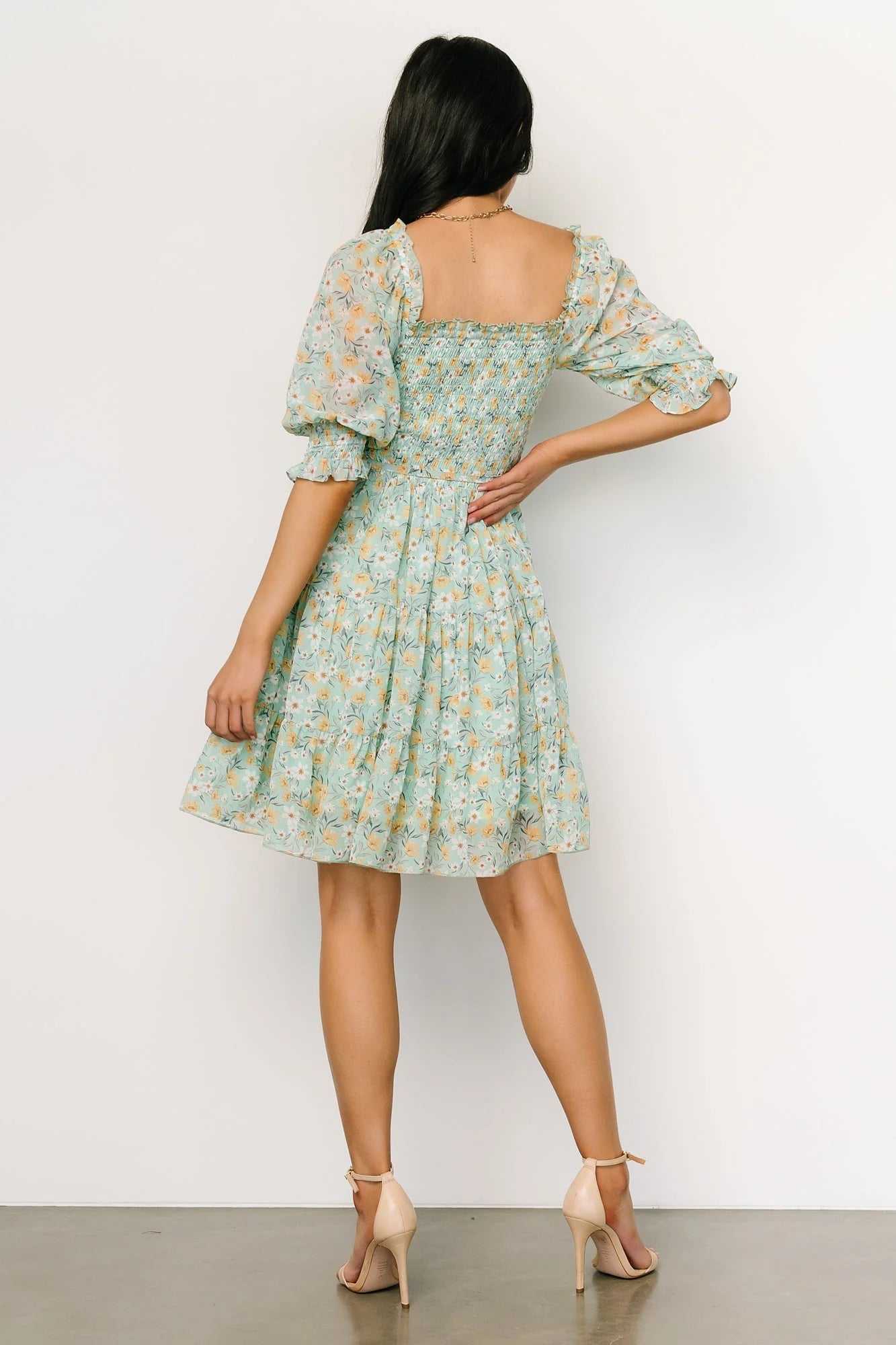 Azlyn Smocked Short Dress | Sage Floral