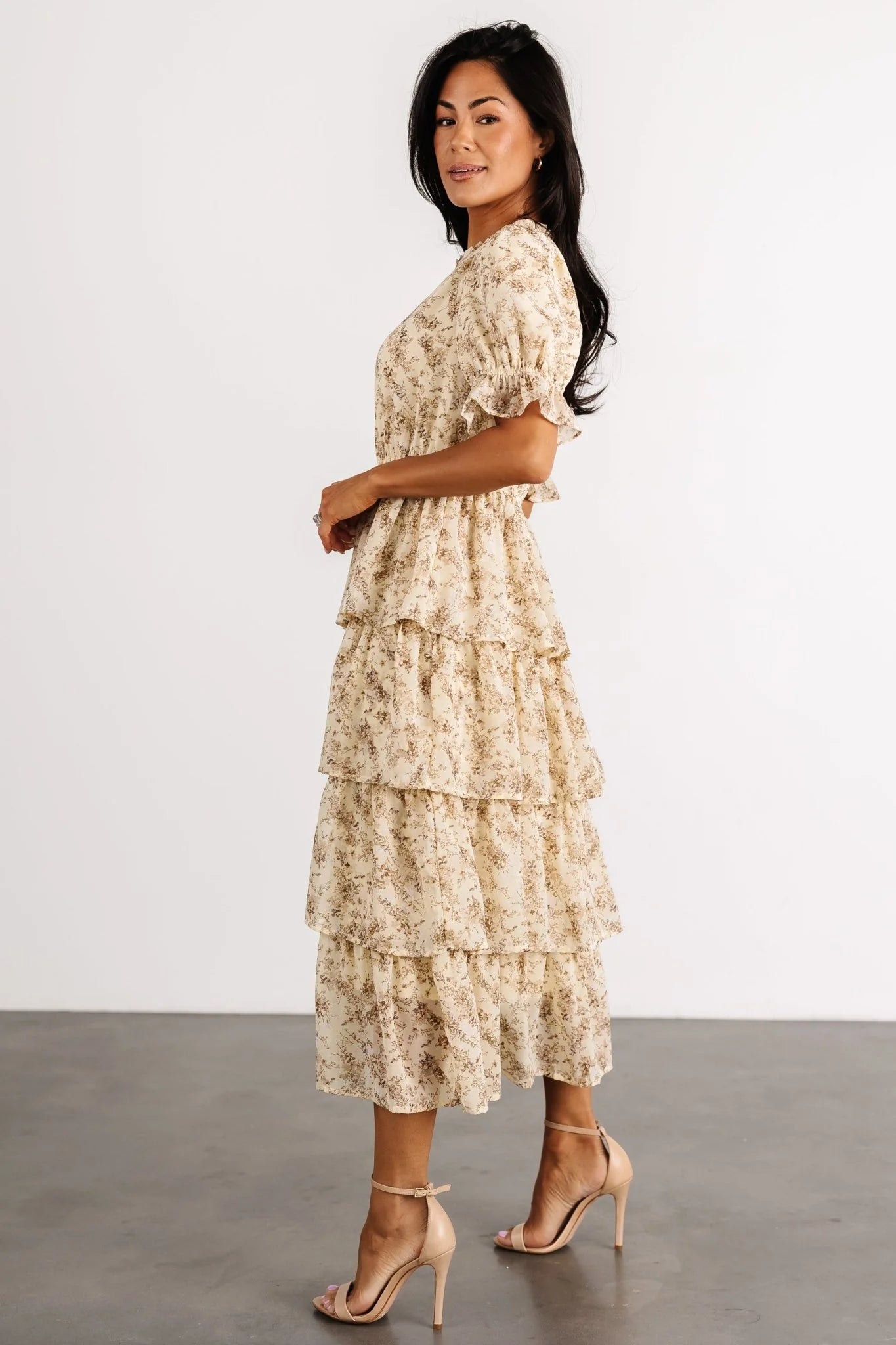 Pia Tiered Midi Dress | Pale Yellow Floral