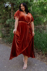 Nadine Velvet Midi Dress | Rust