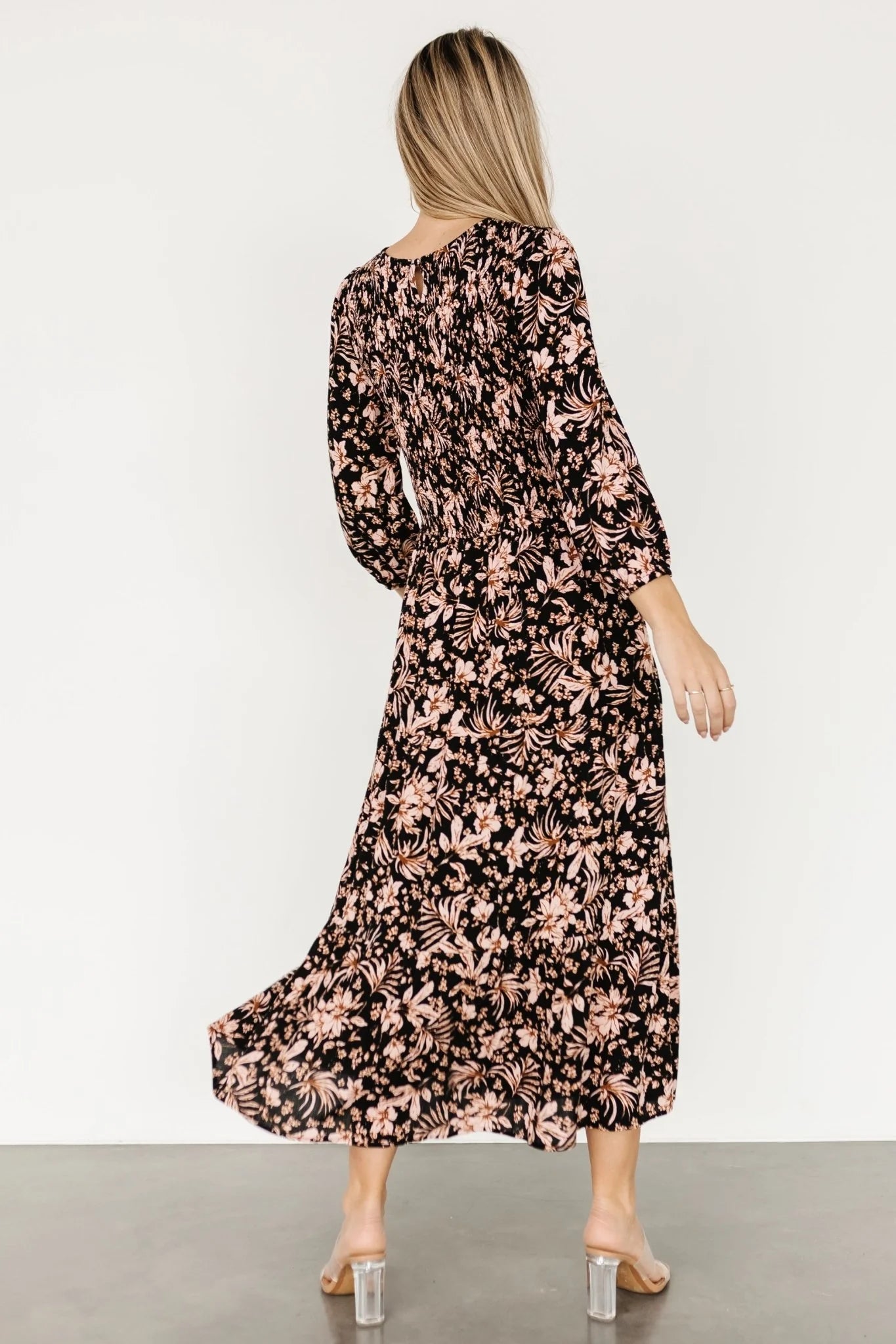 Rochelle Smocked Midi Dress | Black Multi Floral