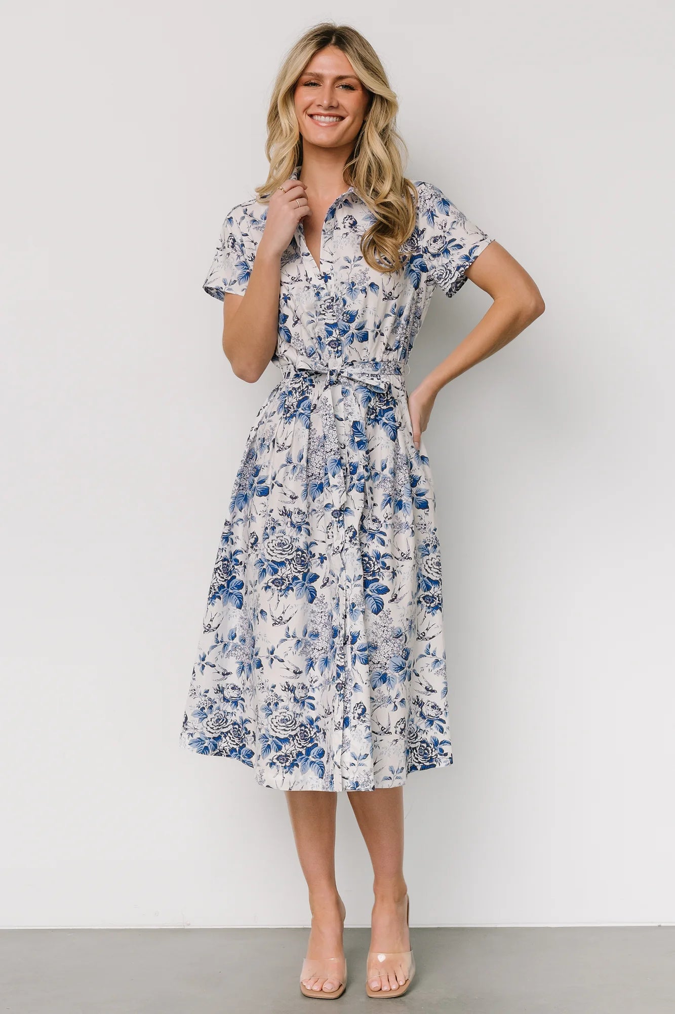 Lidia Midi Dress | White + Blue