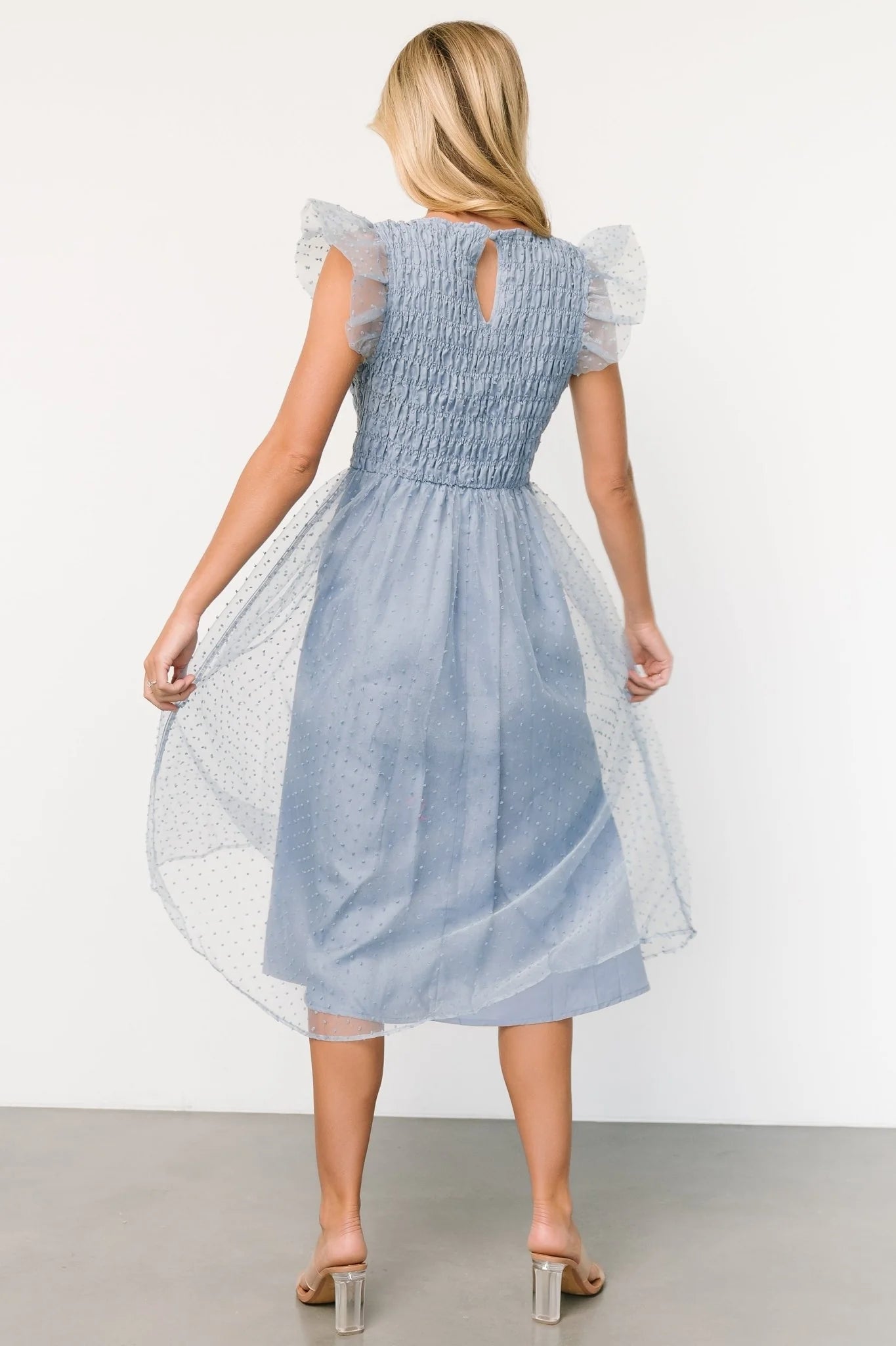 Alice Dot Midi Dress | Dusty Blue
