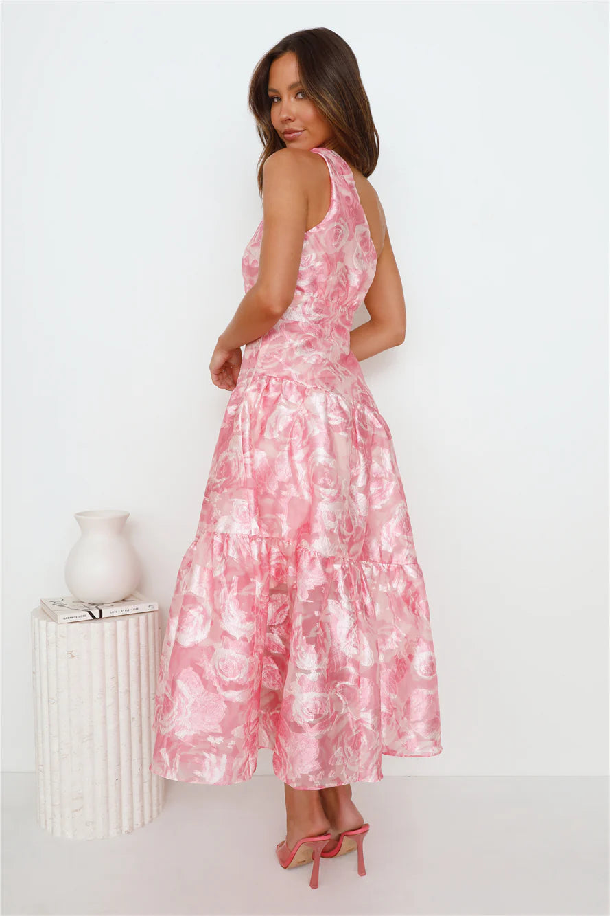 Fashion Blast One Shoulder Midi Dress Pink