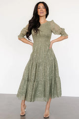 Nellie Smocked Midi Dress | Sage Green