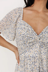 Emiliana Dress | Ivory + Blue Floral
