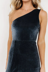 Tatiana Velvet One Shoulder Maxi Dress | Slate Blue