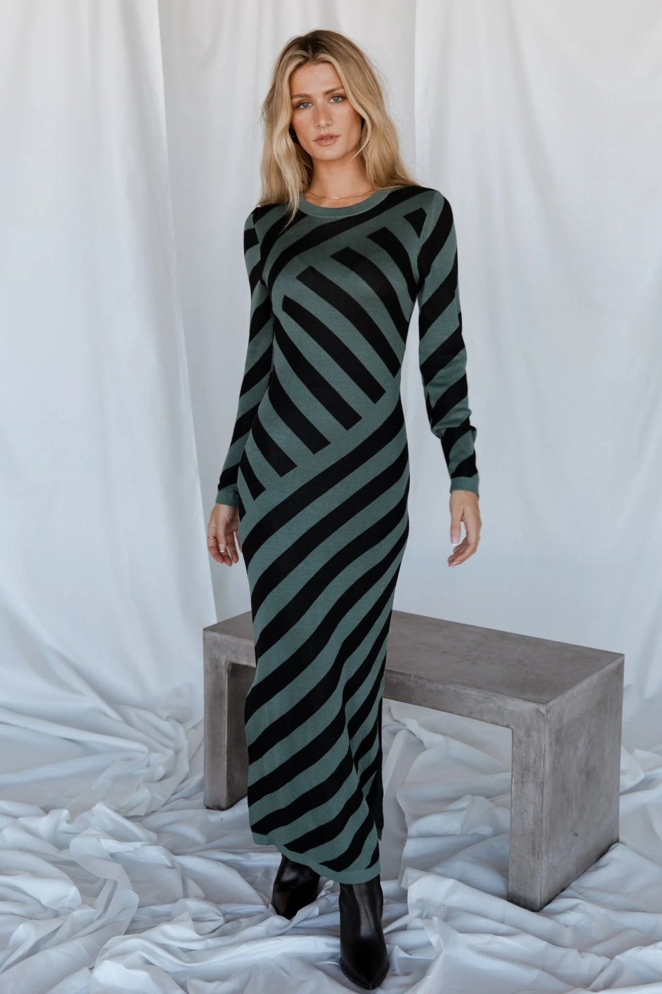 Milan Sweater Dress | Green + Black