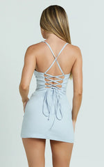 Melody Mini Dress Sweetheart Bust Fitted Dress in Blue