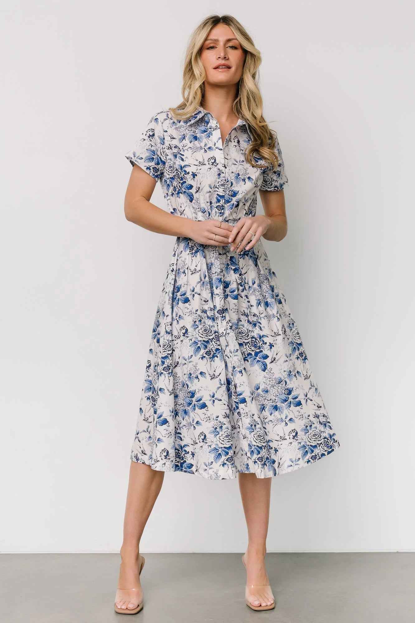 Lidia Midi Dress | White + Blue