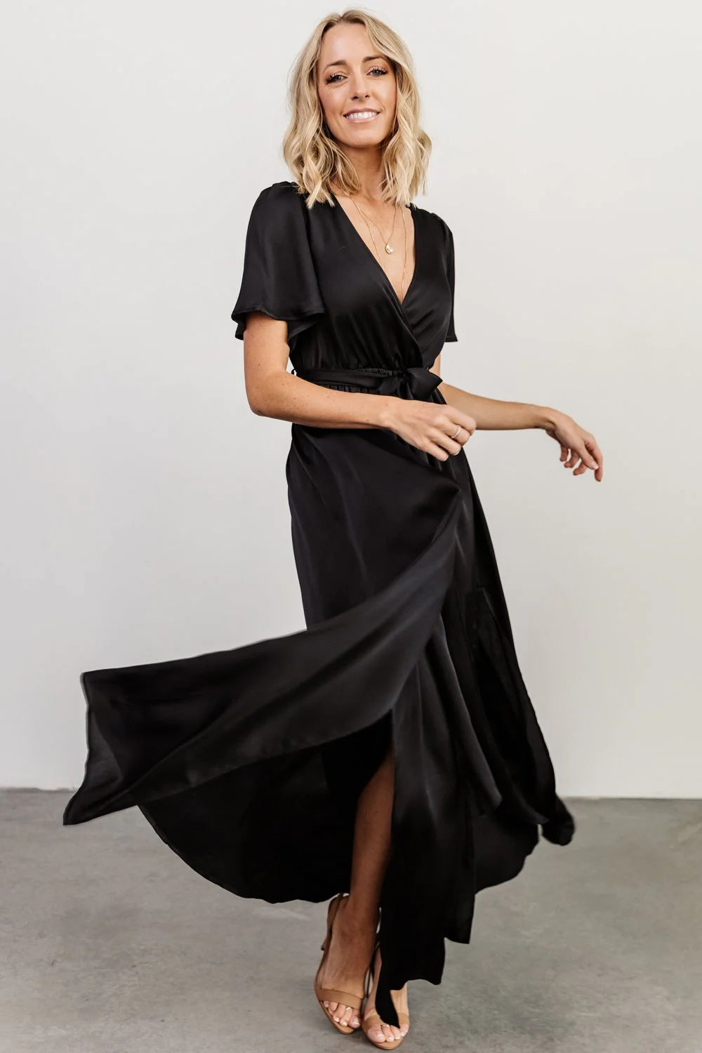 Sicily Satin Maxi Dress | Black