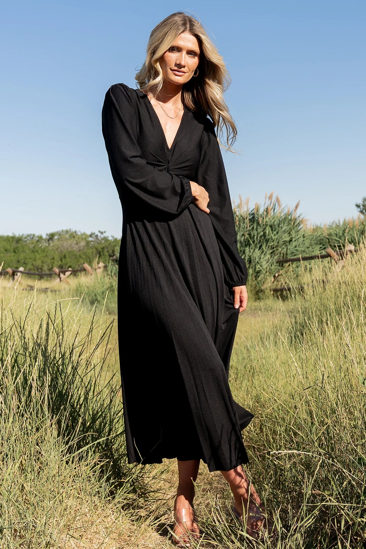 Lynda Pleated Midi Dress | Black