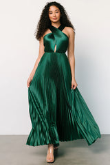 Sandra Pleated Maxi Dress | Emerald