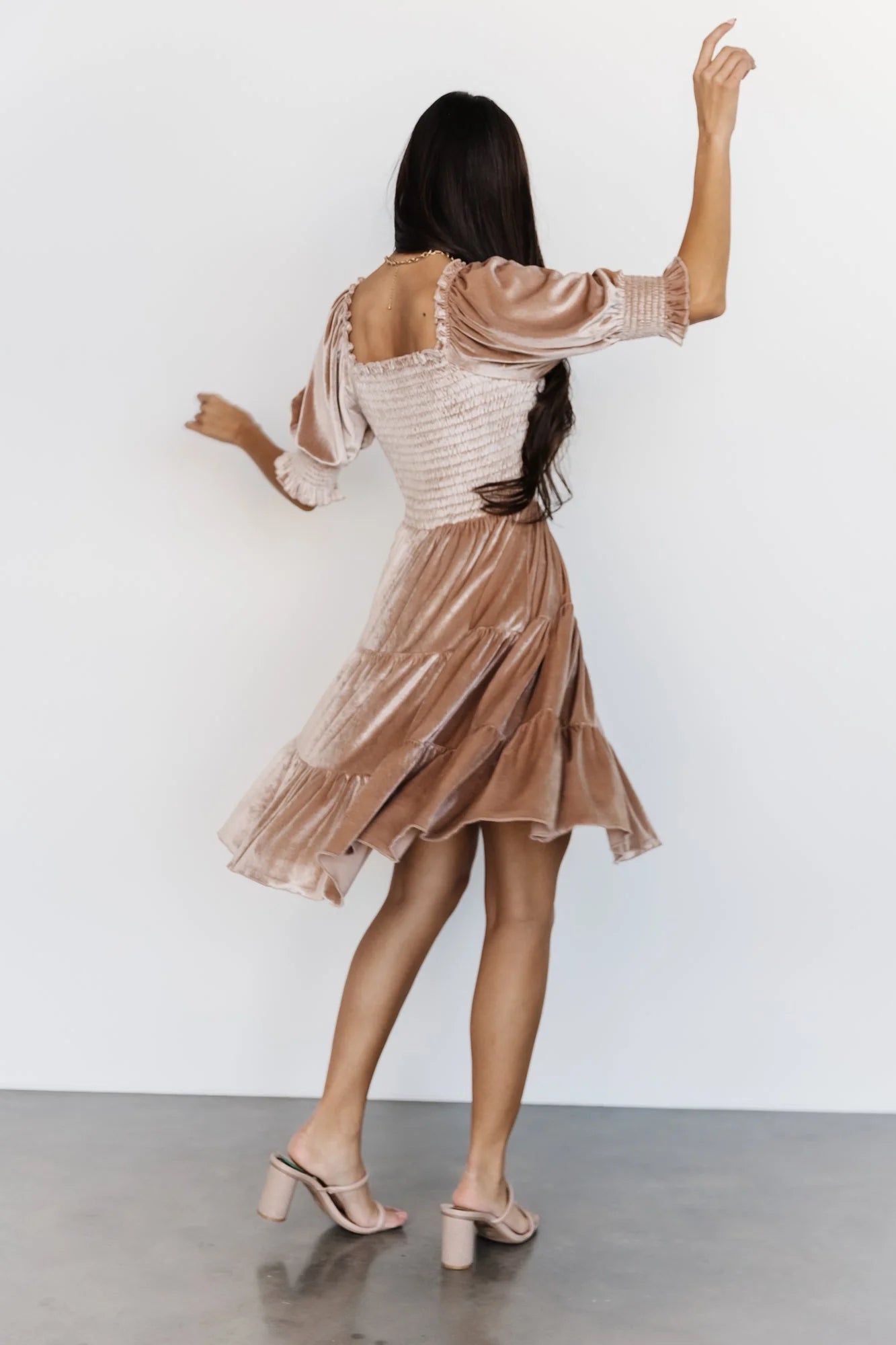 Bliss Smocked Velvet Short Dress | Natural