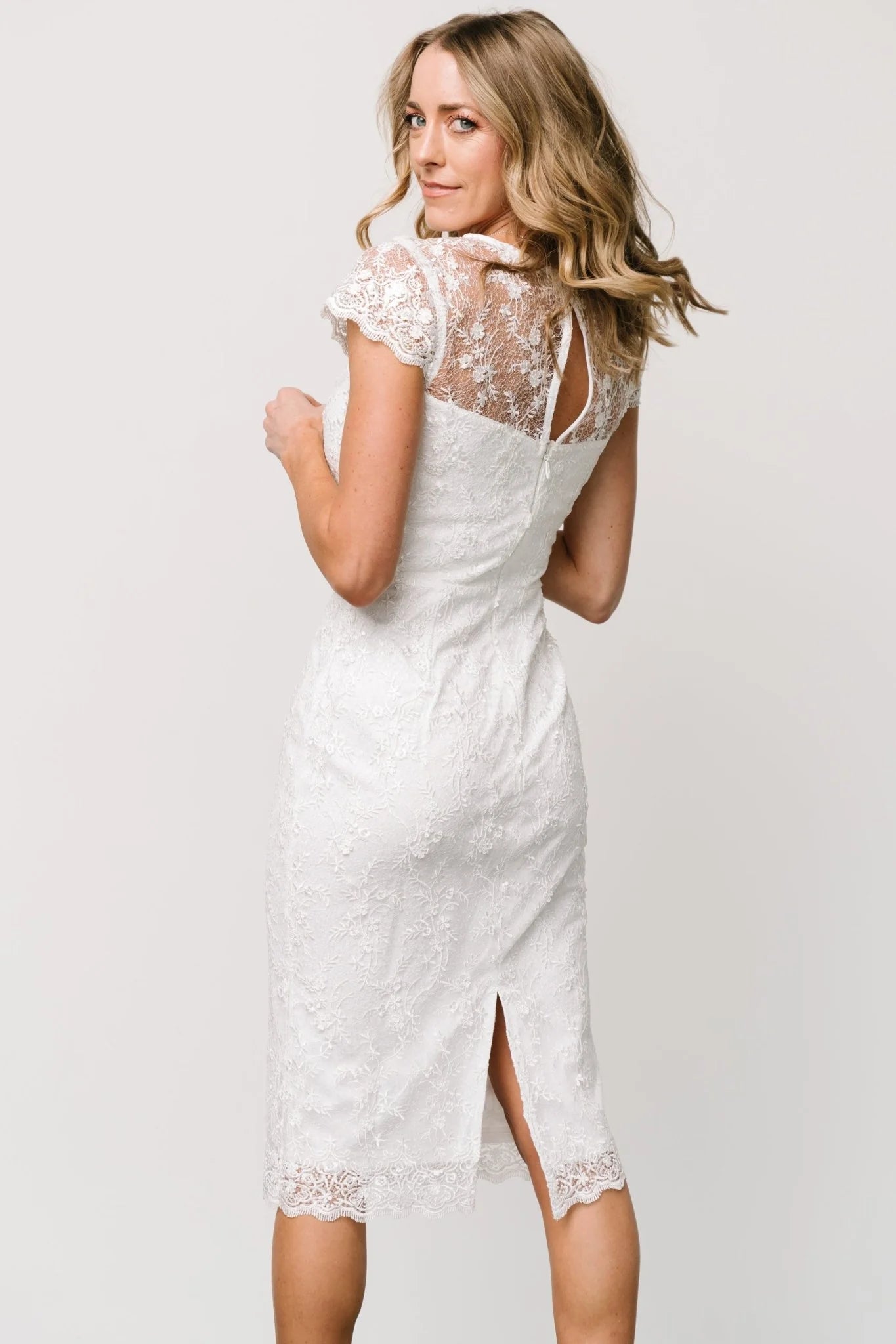 Oriana Embossed Shimmer Midi Dress | Off White