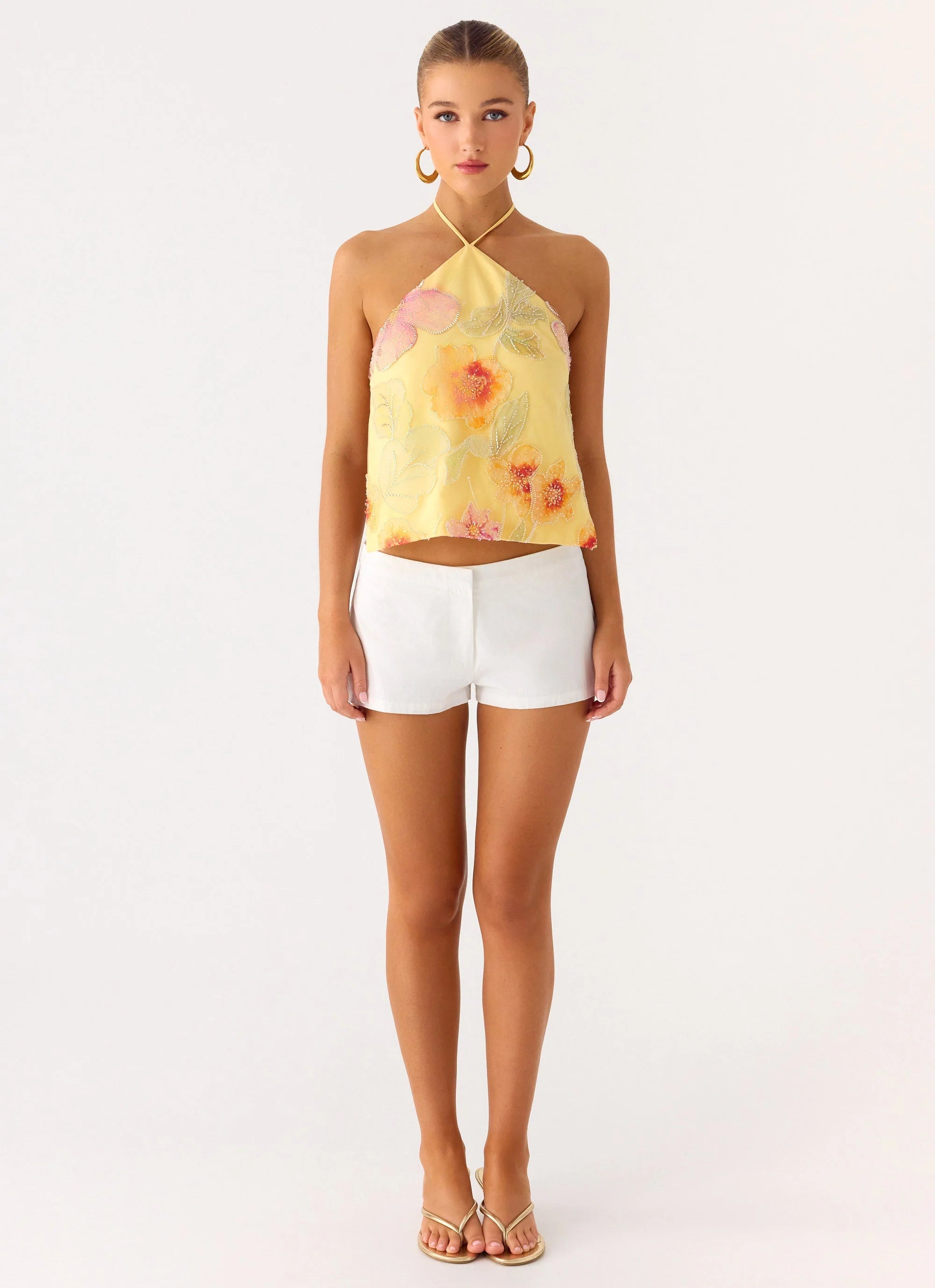Bliss Beaded Halter Top - Floral Beaded